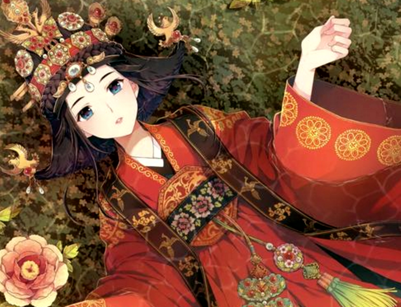 动漫古风女子出嫁壁纸,妆罢低声问夫婿,画眉深浅入时无?