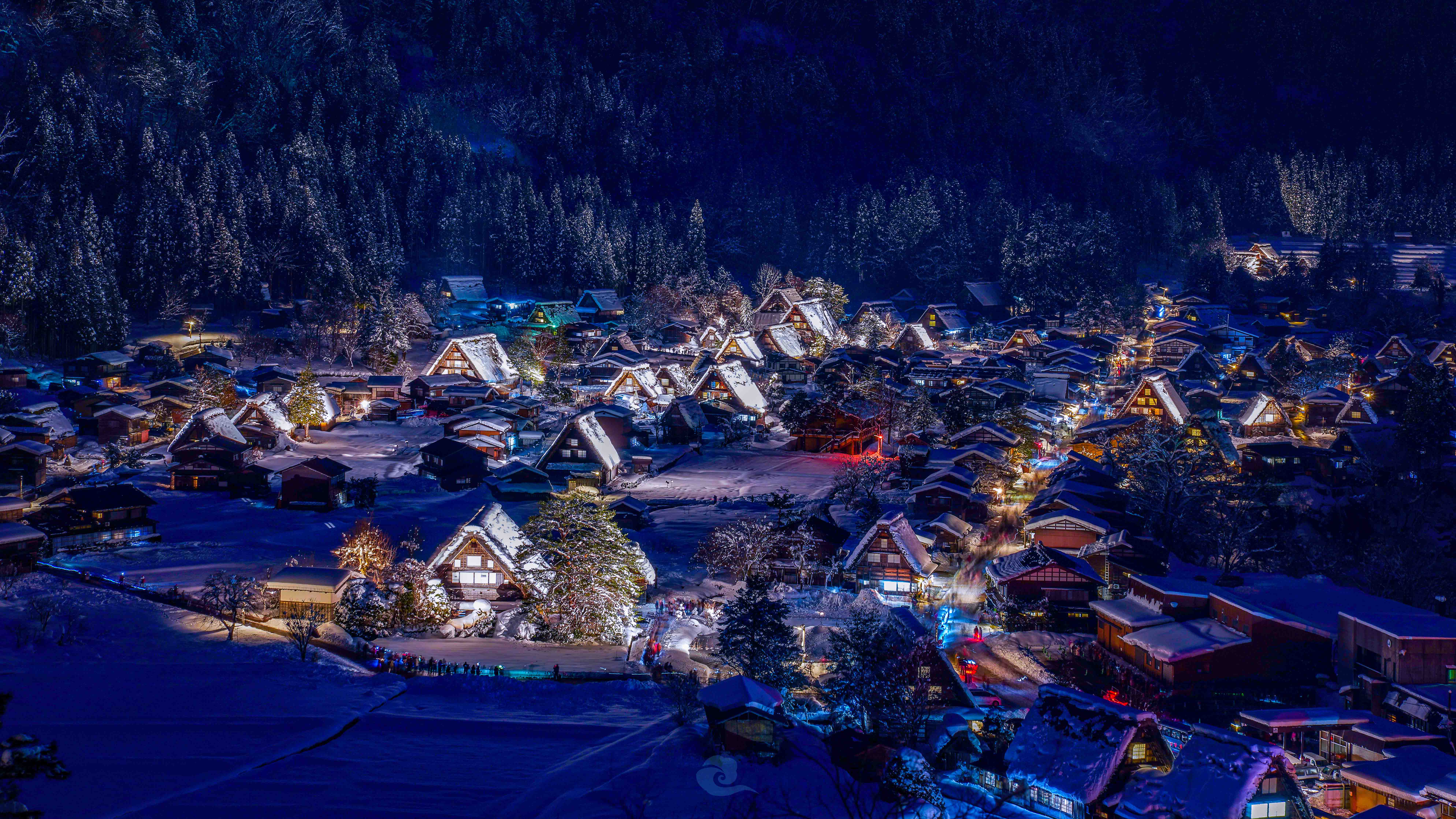 日本绝景雪乡白川乡点灯夜