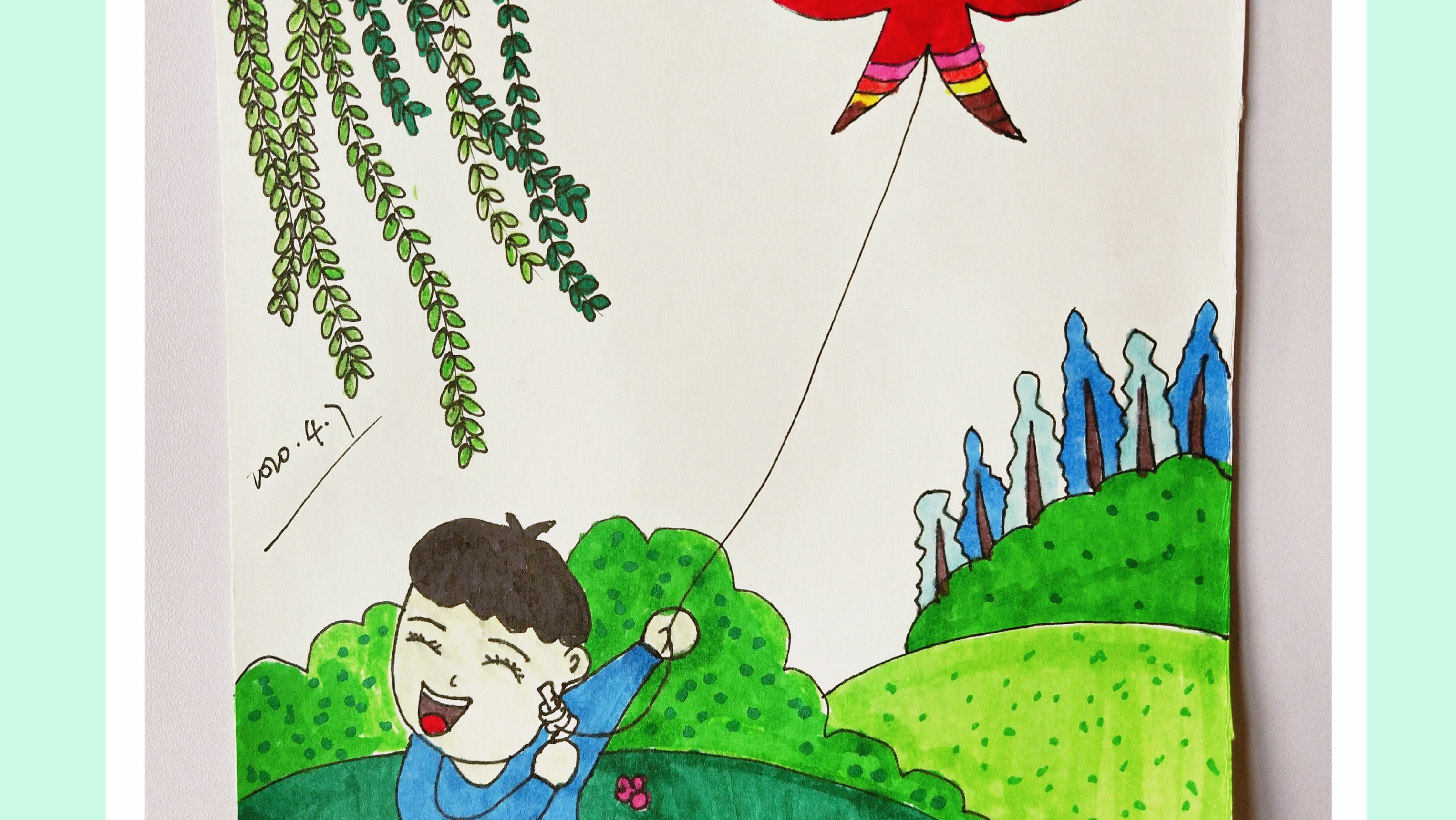 关于放风筝的儿童画