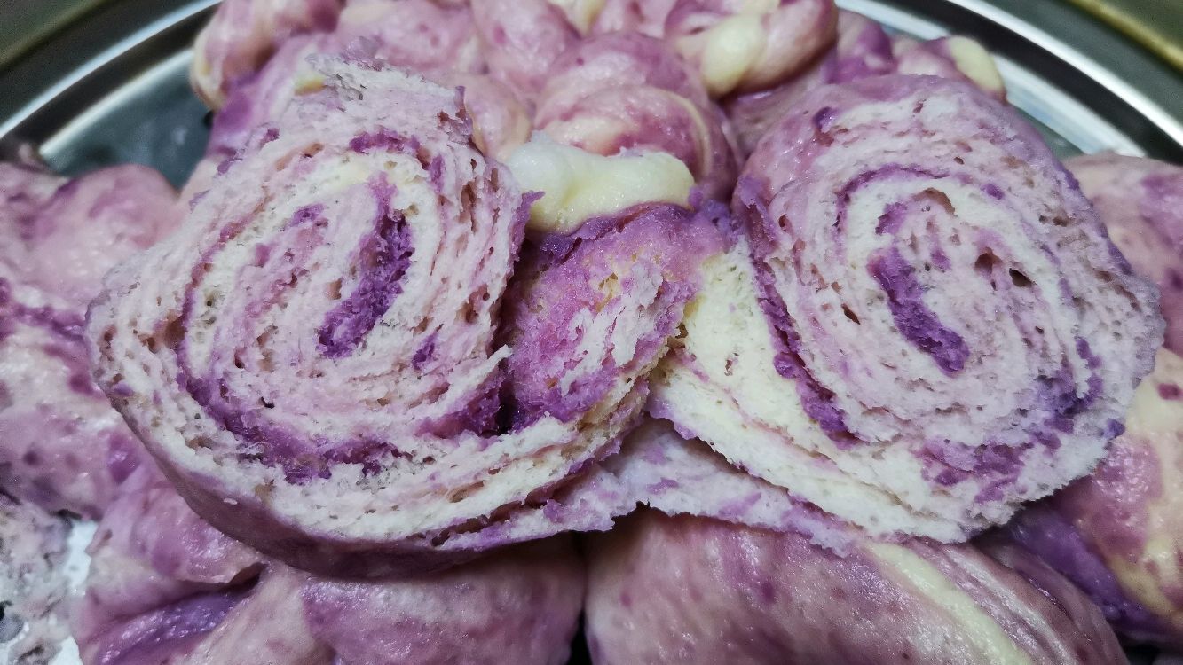 中式面点篇:花卷+牛肉榨菜馅包子+紫薯夹层馒头