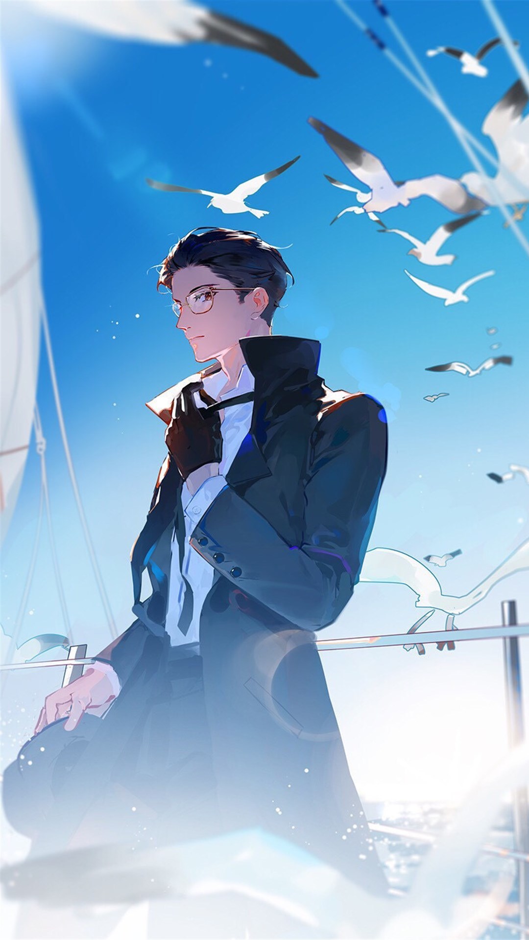 二次元美少男插画,独特的构图结合巧妙的光影,高贵优雅尽收眼底