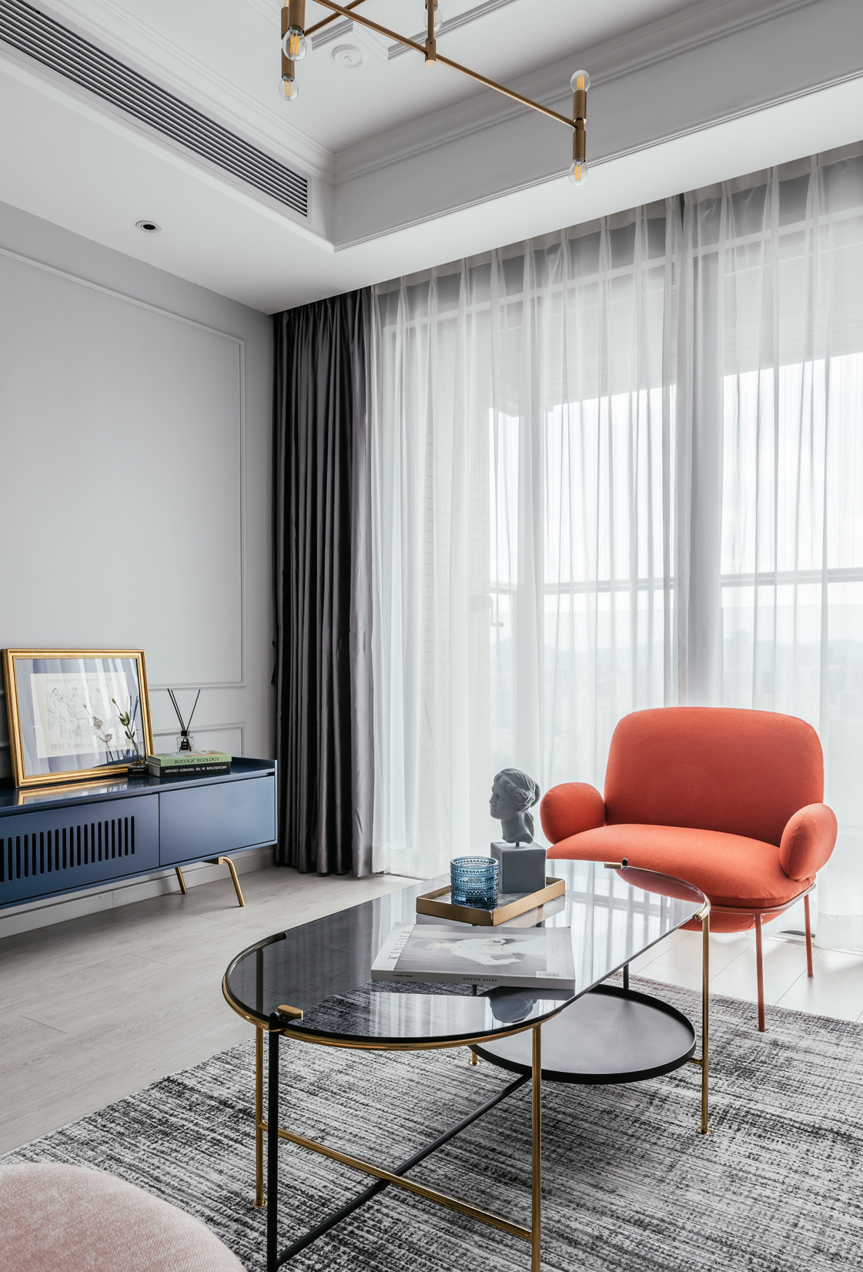 140平户型,现代轻奢风,高级灰的基调,爱马仕橙点缀,精致时尚