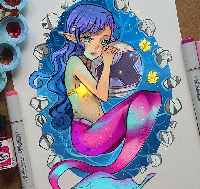 马克笔水彩手绘,荧光色动漫人物