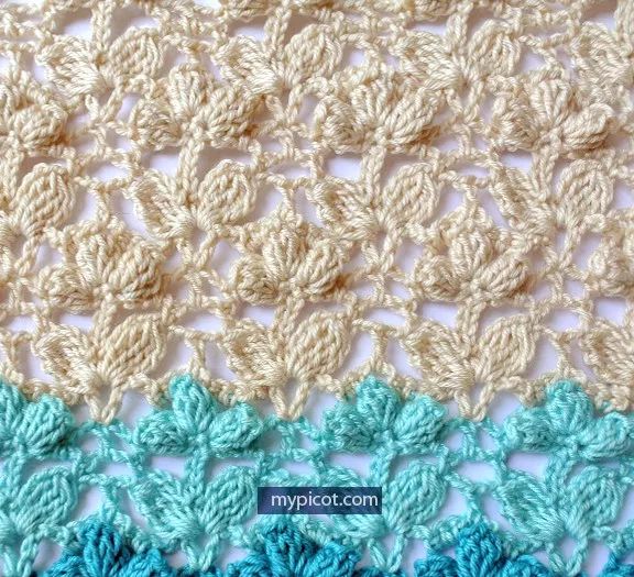 钩针花型教程:一种漂亮的玉米花针法flower-popcorn stitch