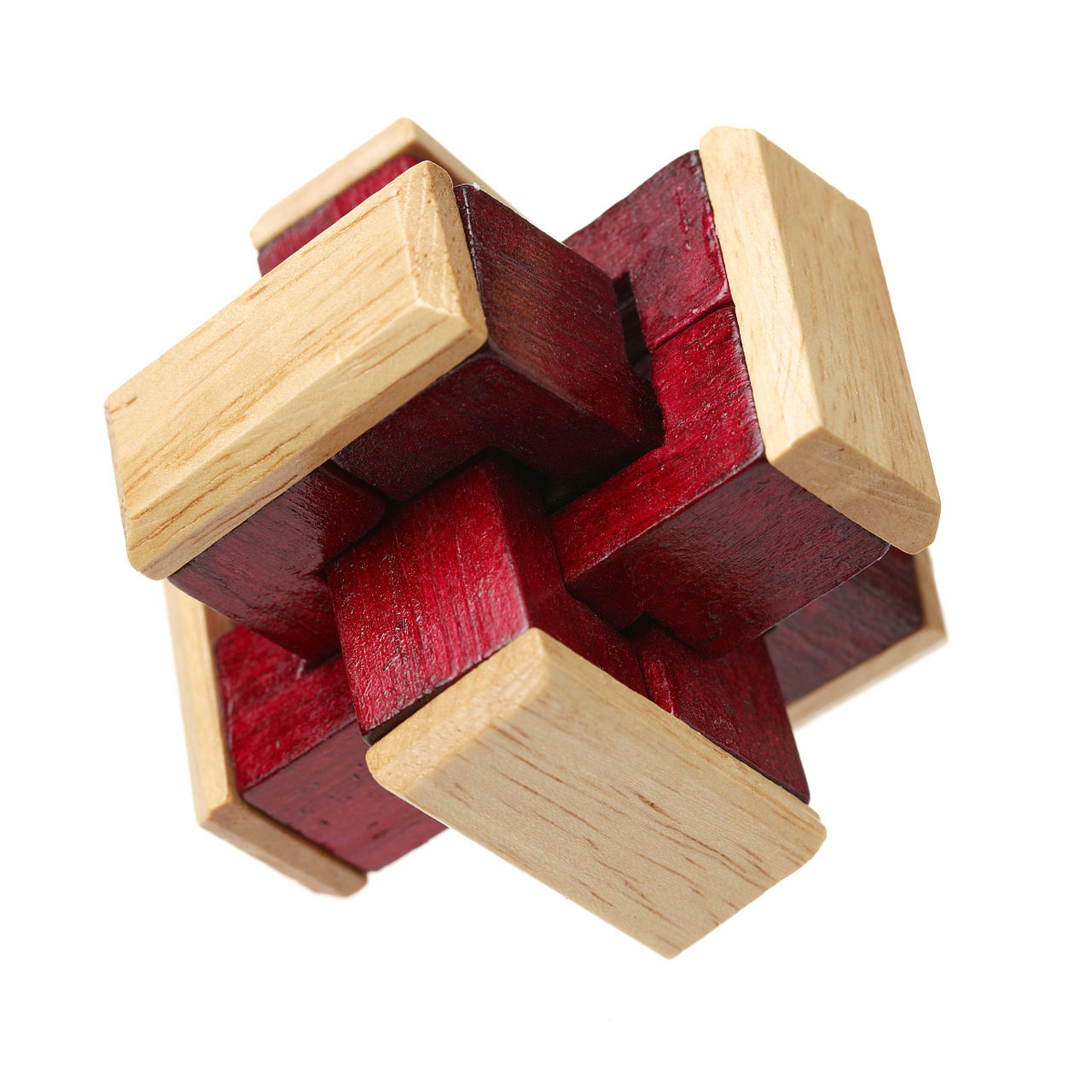 拼装12根孔明锁需要摆成正方形框架,将四个角的小木棍交叉成x形,每边