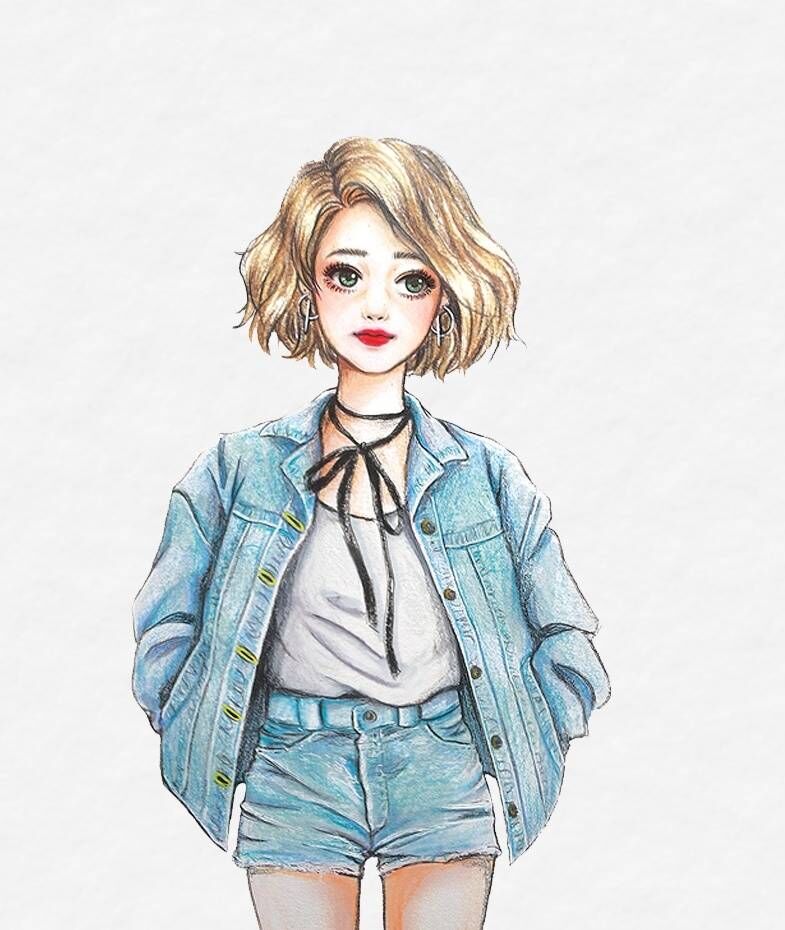 彩铅人物绘画,清新可爱的女孩,画风温柔,吃甜筒的女孩.