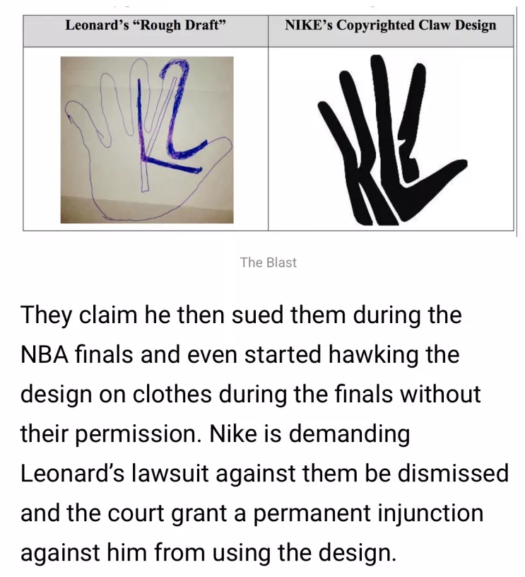 身陷商标案!伦纳德终于吃苦头了,大手logo恐丢失,真比不上詹皇