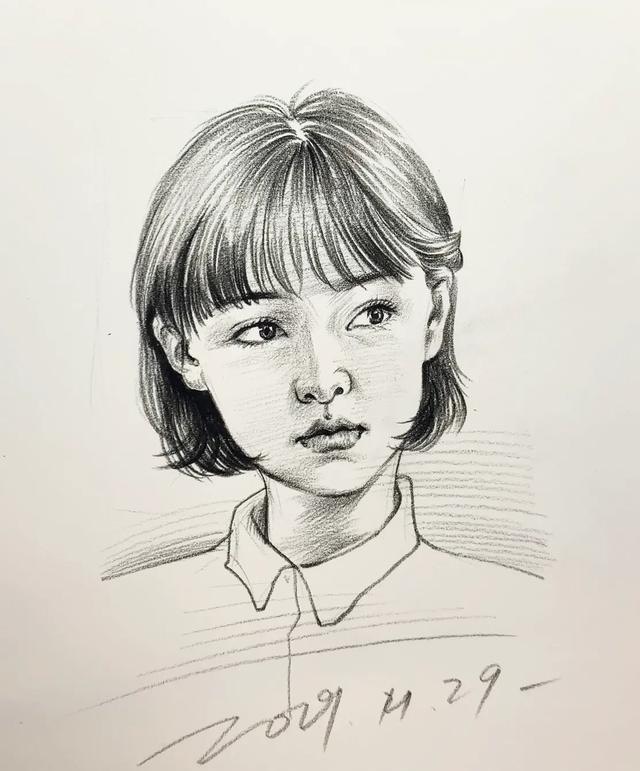 画一位短发小女生速写