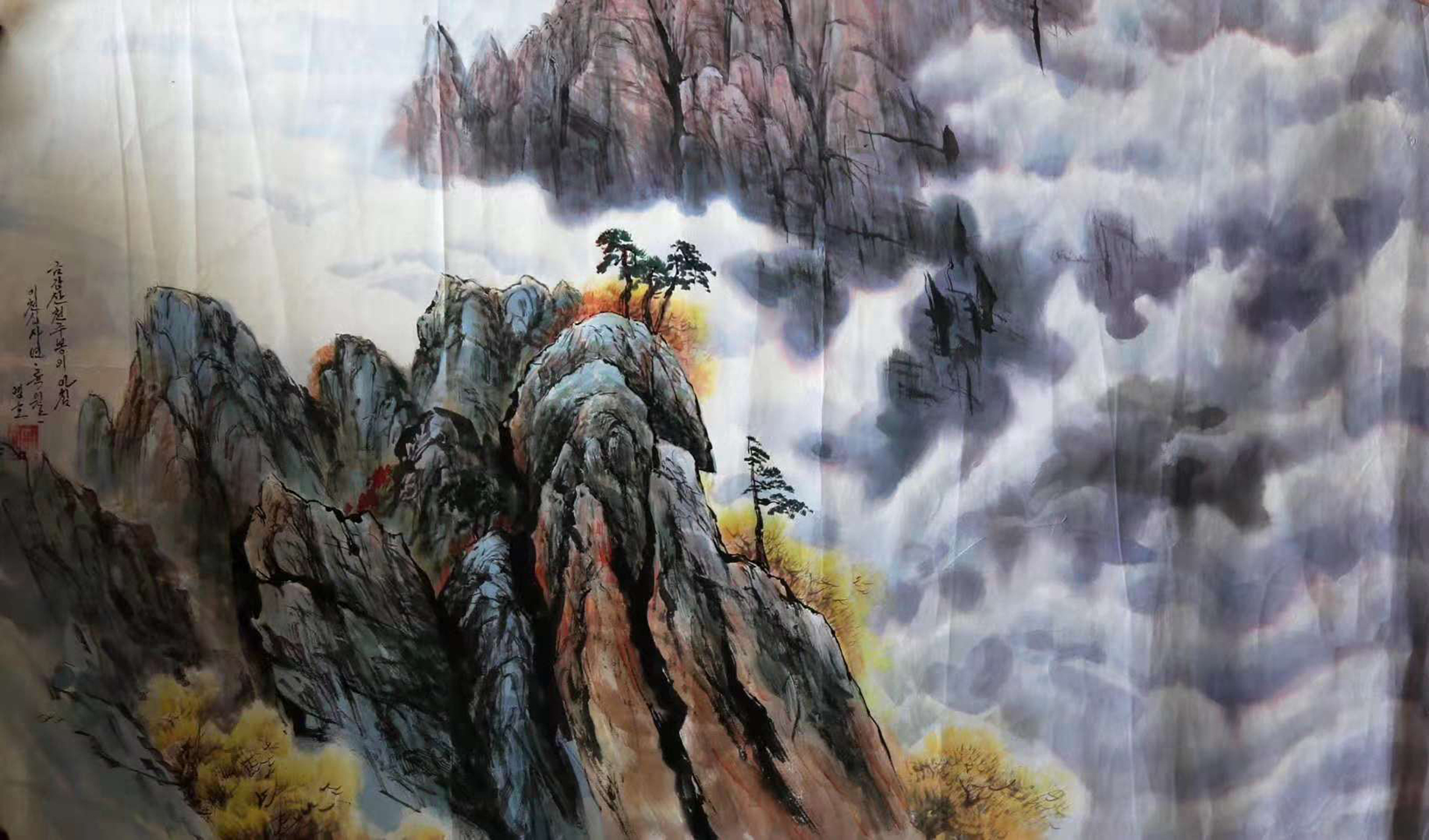 水墨山水画:一组用彩墨描绘瀑布山川的山水画,请欣赏