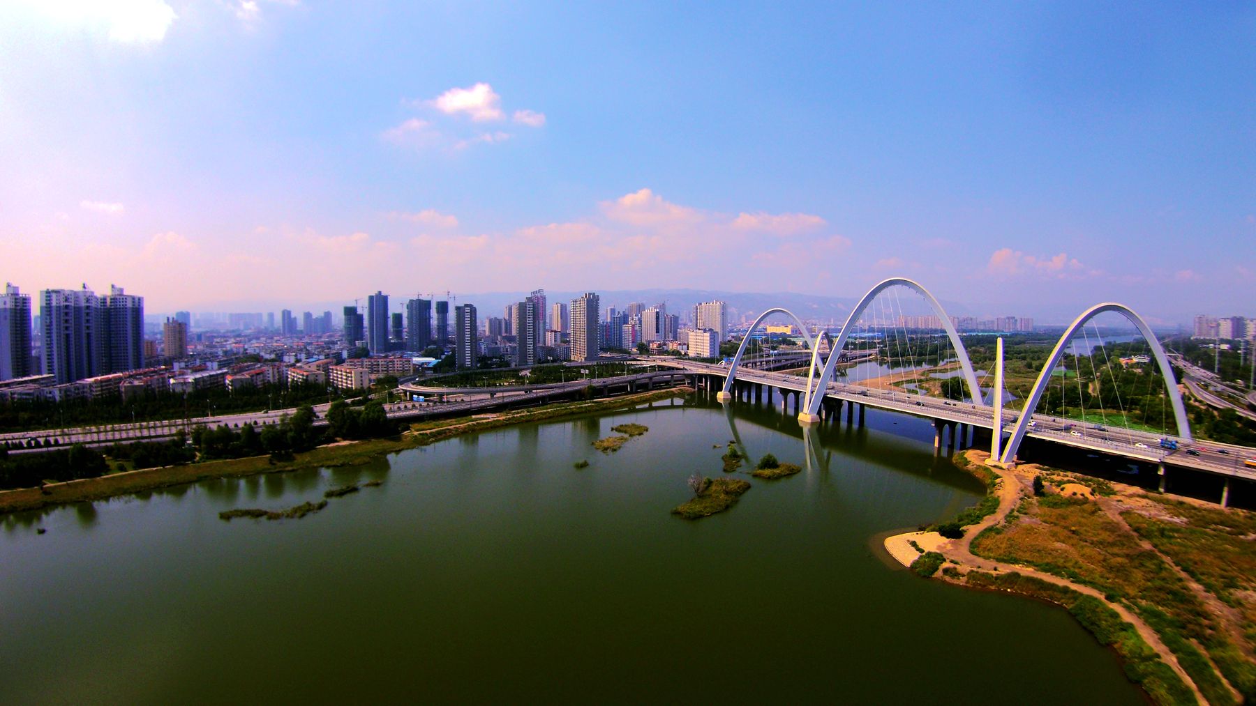 预计年底通车,太原汾河十号线桥多图航拍来了!