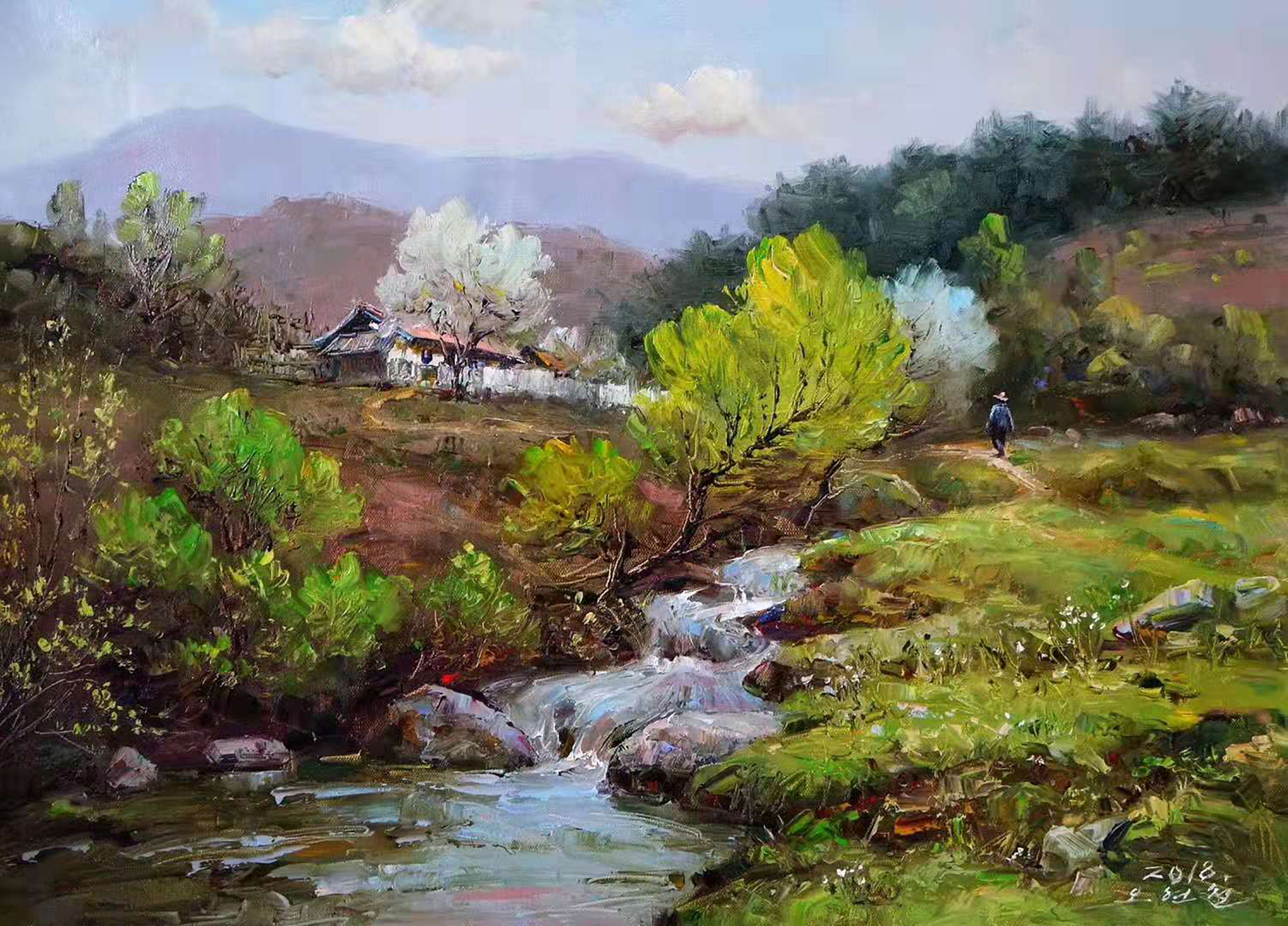 油画:千树万树梨花开. 图1-6作品来源:中朝友谊画廊.