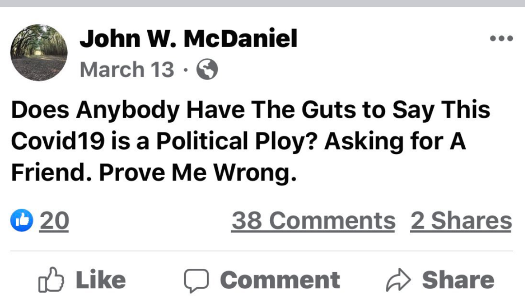 「推荐」美国一男子发帖称不怕病毒要自由，如今却因感染新冠肺炎而死亡