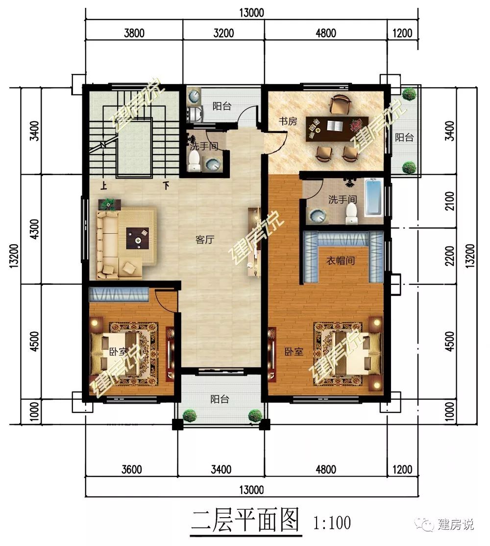 13x13米欧式三层别墅带双书房 健身房,让人眼前一亮