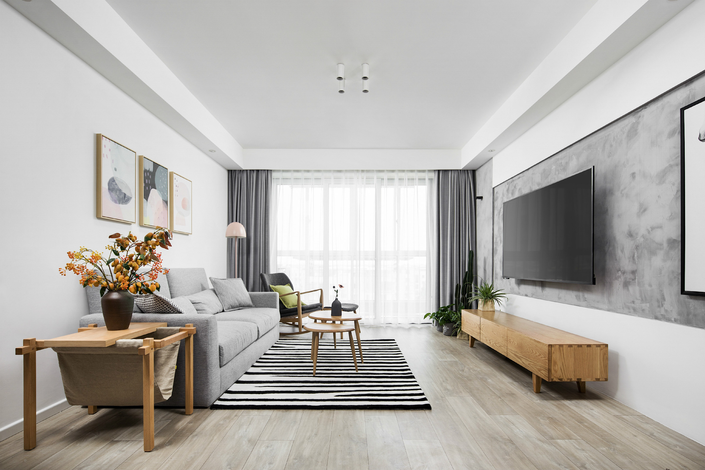 简约北欧3房2厅装修效果图,水泥半墙设计原来可以这么美!