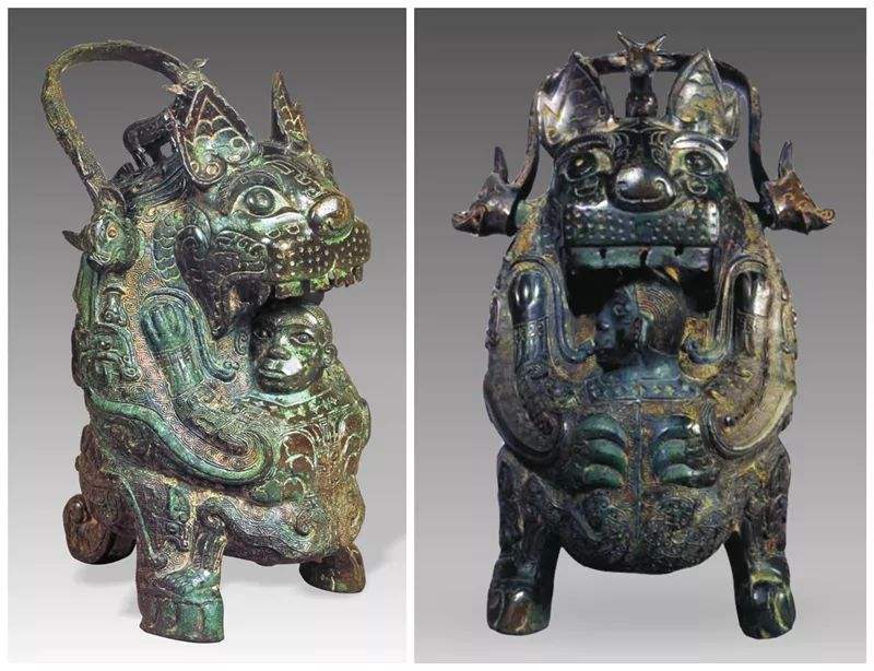 一说是巫师为了作法将头放入猛兽口中,一说是虎噬鬼魅,虎食怪物(认为