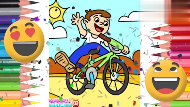少儿早教绘画启蒙 简笔画卡通画涂色骑车的小孩 美术天分开发
