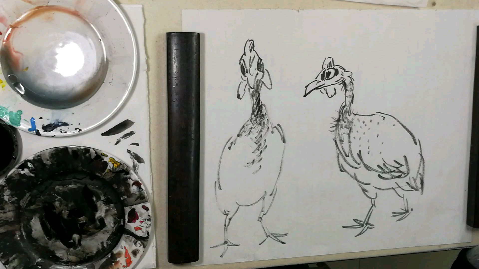 珍珠鸡画法,国画提高。珍珠鸡速写画法