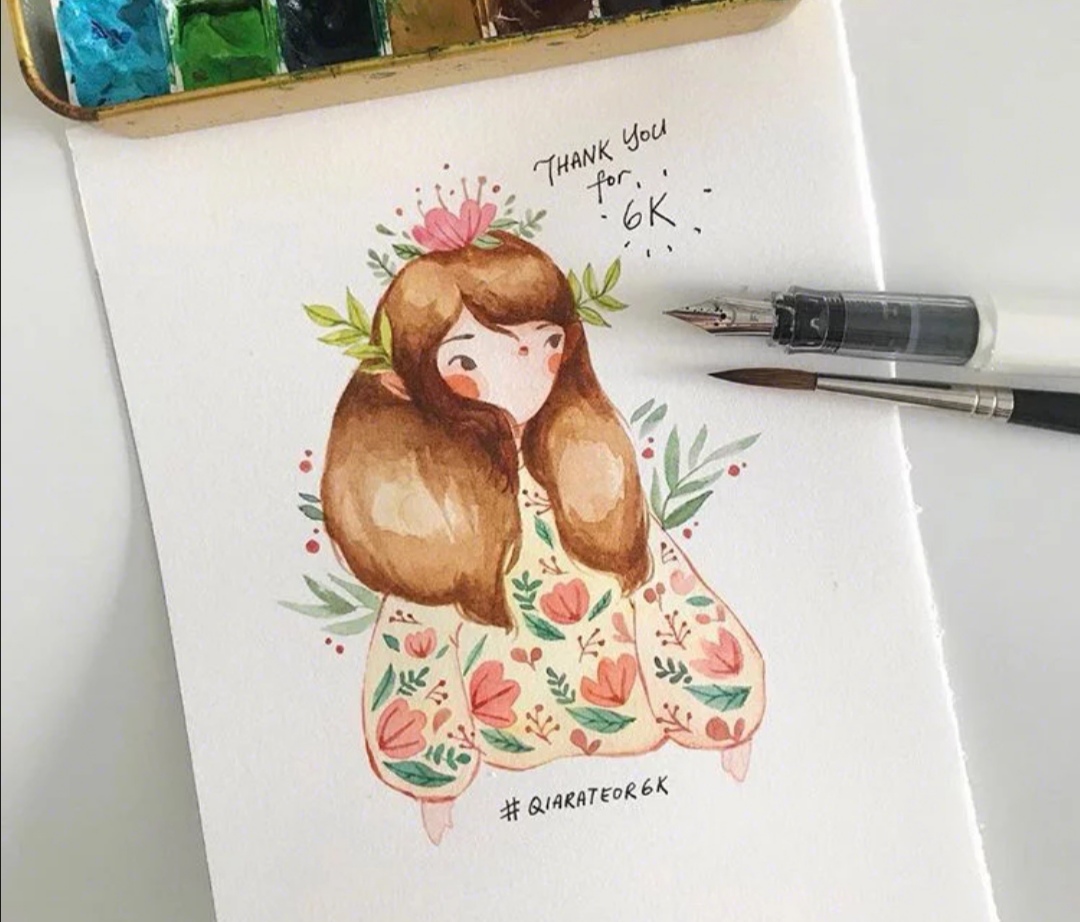 超级简单的清新女孩水彩插画,mark了赶紧练习起来