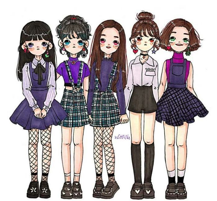 人物卡通插画造型可爱"闺蜜团"精致的服装搭配,好想要个姐妹~ 转载自