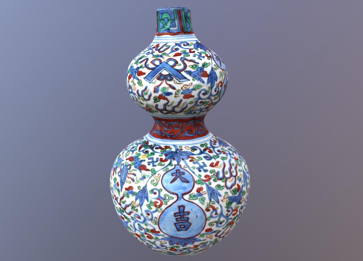 故宫博物院藏,青花五彩"大吉"花卉纹葫芦瓶,富贵吉祥的陈设品