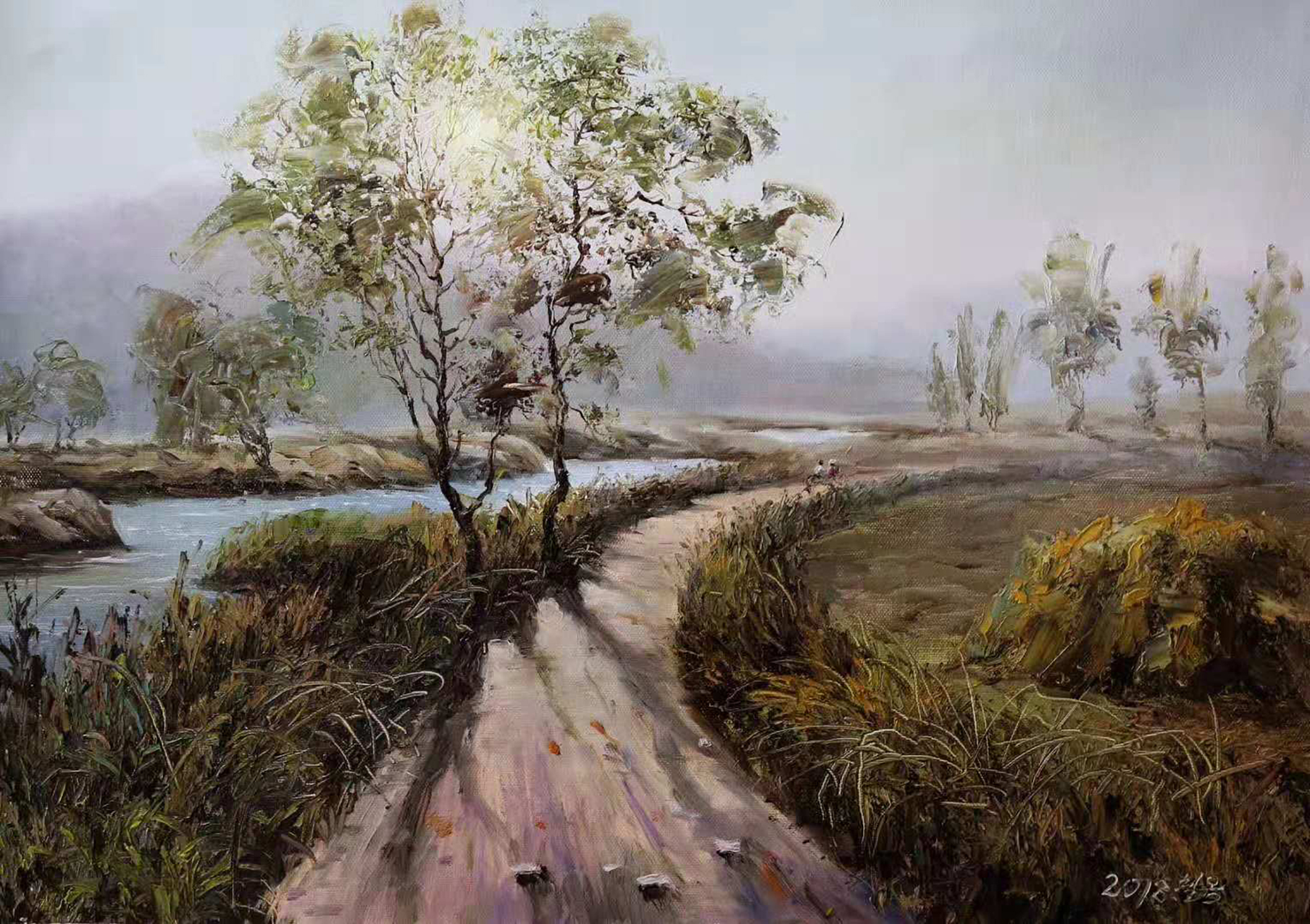 用油彩表现那条记忆中的泥路,油画风景欣赏
