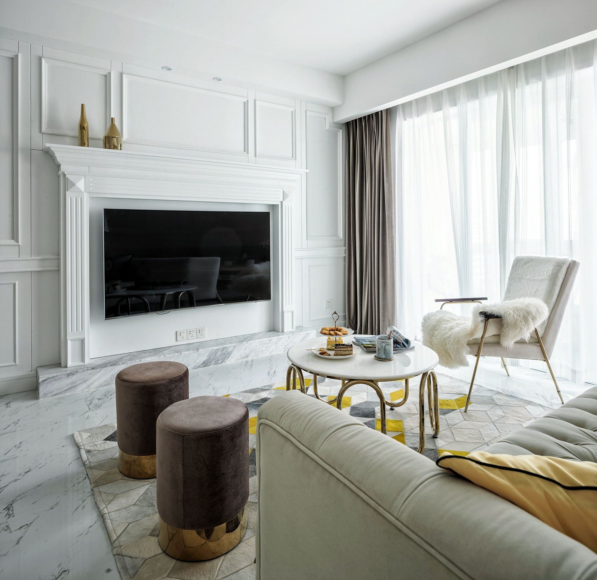 101平三居室,轻奢美式风装修,这颜色搭配真可以学学!