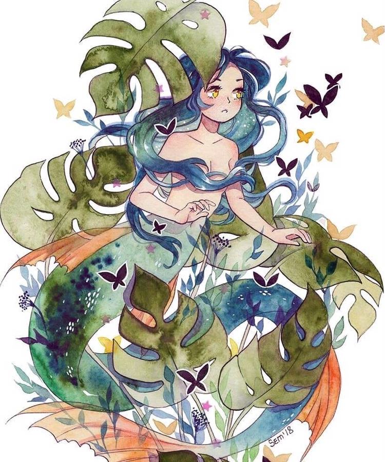 水彩手绘,创意又梦幻的美人鱼插画