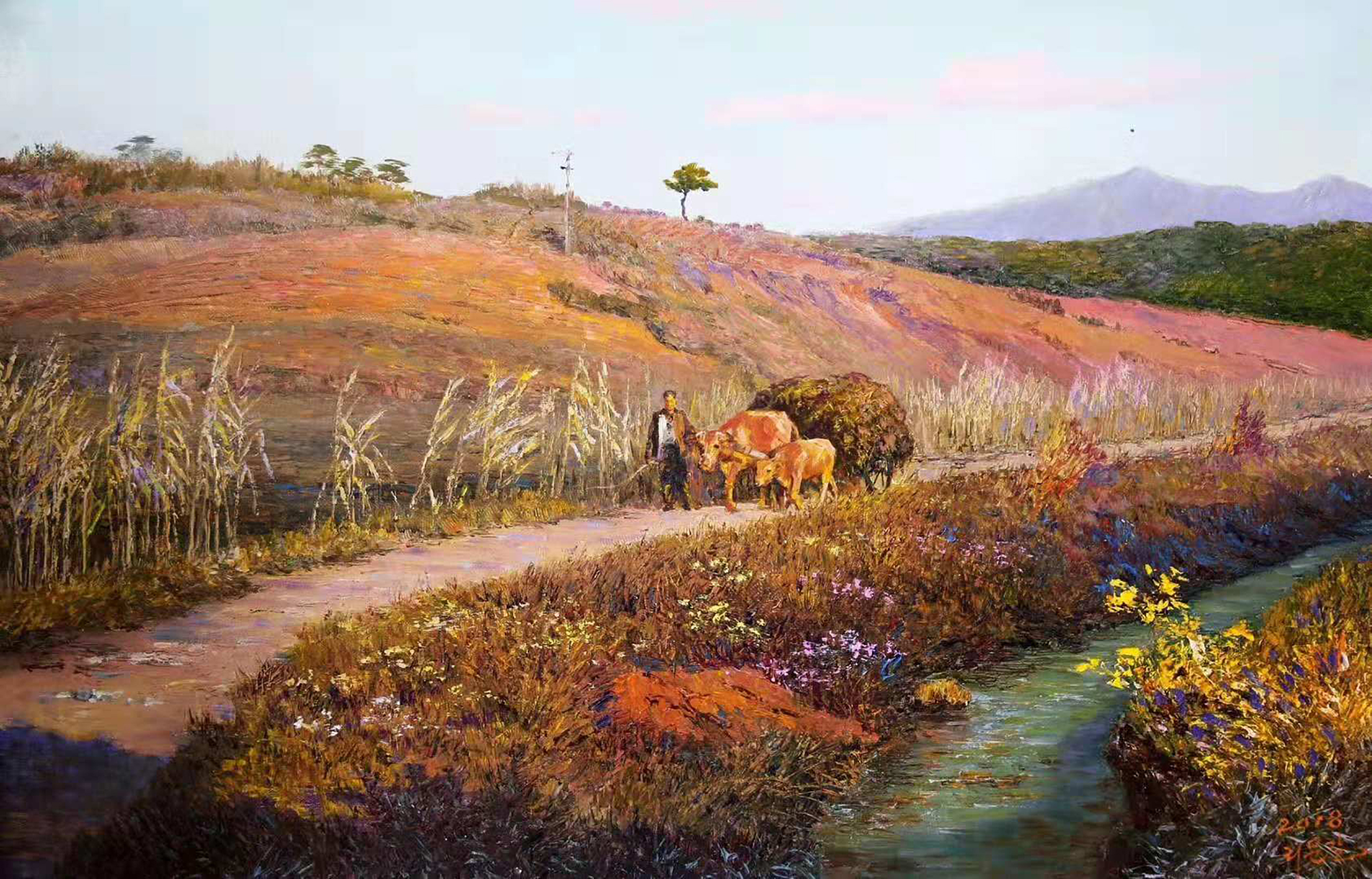 油画欣赏:表现农村春耕秋种劳作场景的风景画