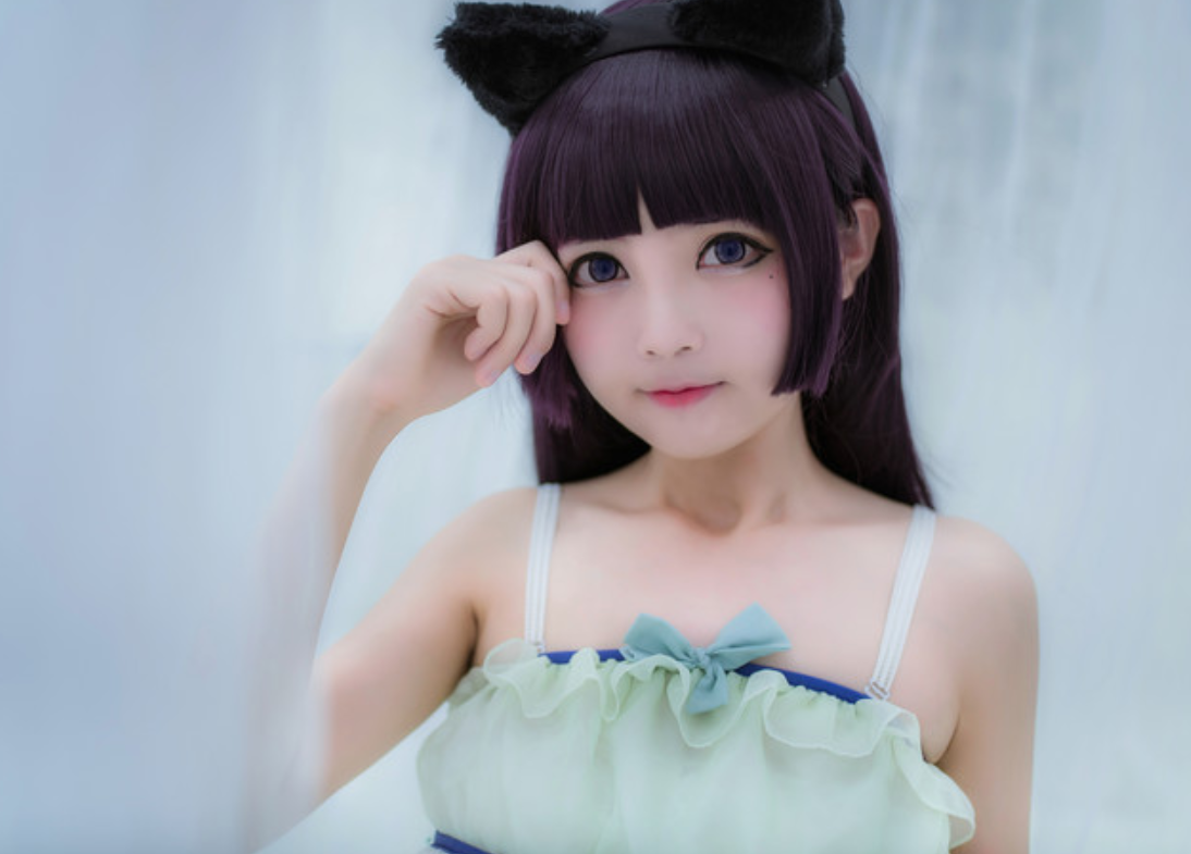 唯美二次元cos,五更琉璃睡衣装,呆萌小猫咪来袭