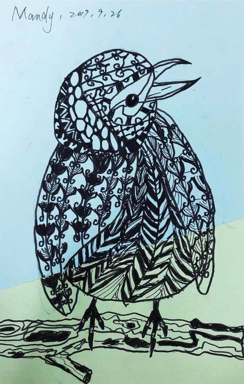 一格画画少儿美术教育学院富曼迪小学员平面构图作品《小鸟》