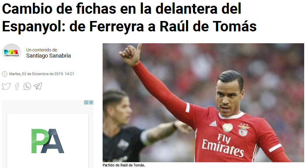 武磊难了 西班牙人主帅点名买前锋未来需与皇马巴萨旧将竞争