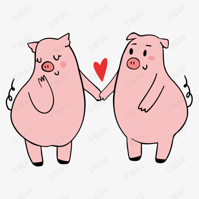 牵着猪的情侣头像图片