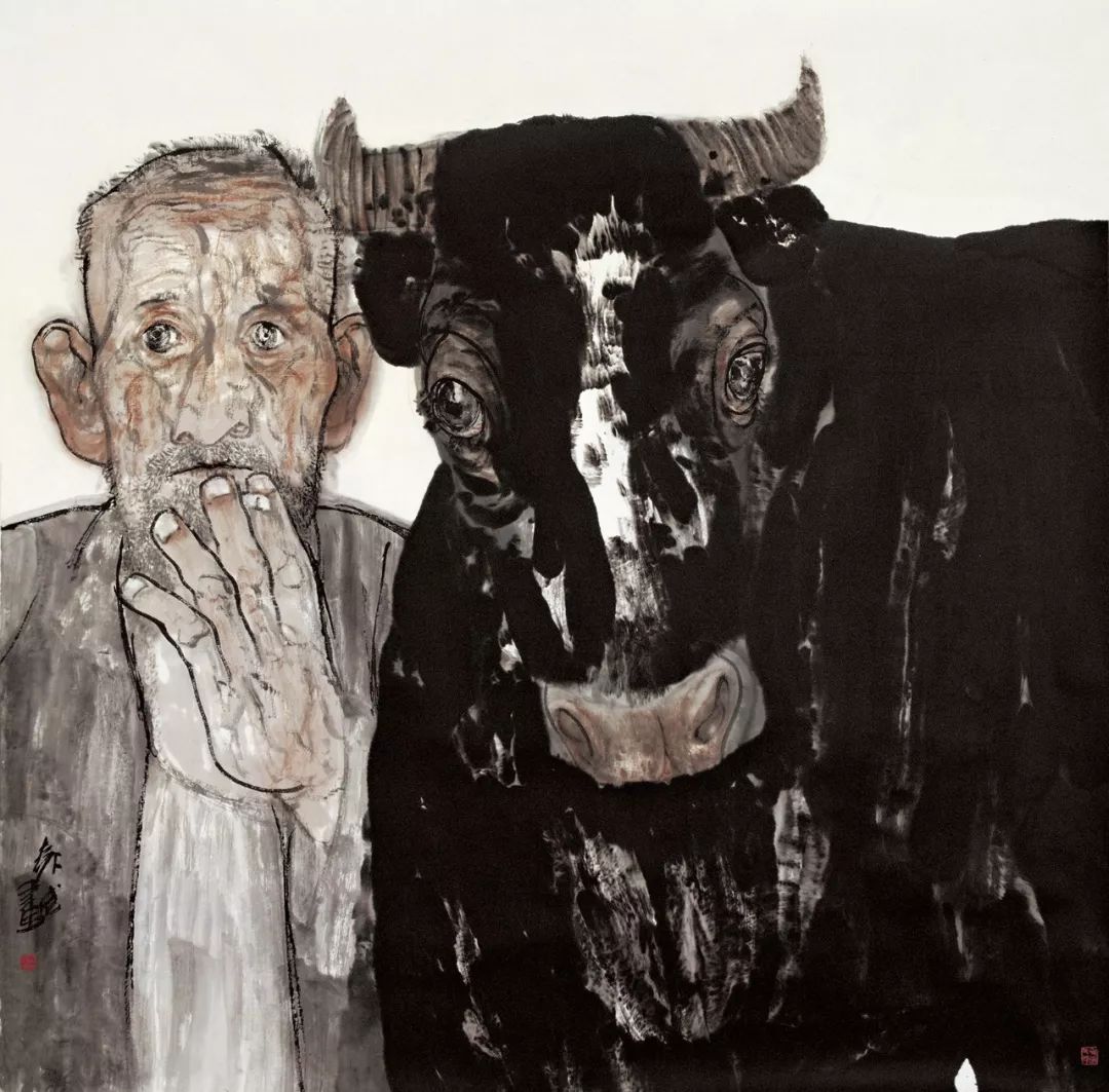袁武《老人与牛之一 》纸本水墨设色 145×145cm 2011