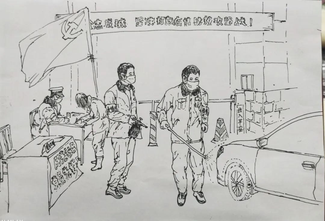 以疫情为主题的线描画图片