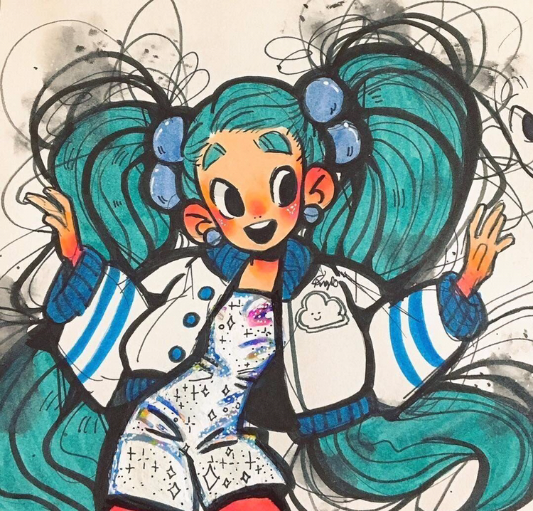 马克笔手绘,超有创意的卡通女孩凌乱画,画风超棒,时尚潮流的女孩