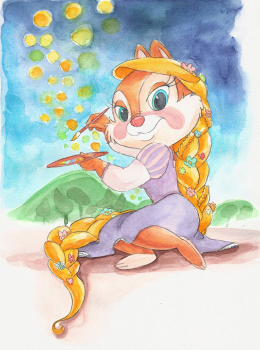 当迪士尼公主变为松鼠时,灰姑娘穿上了美丽的裙子,她正在画画!