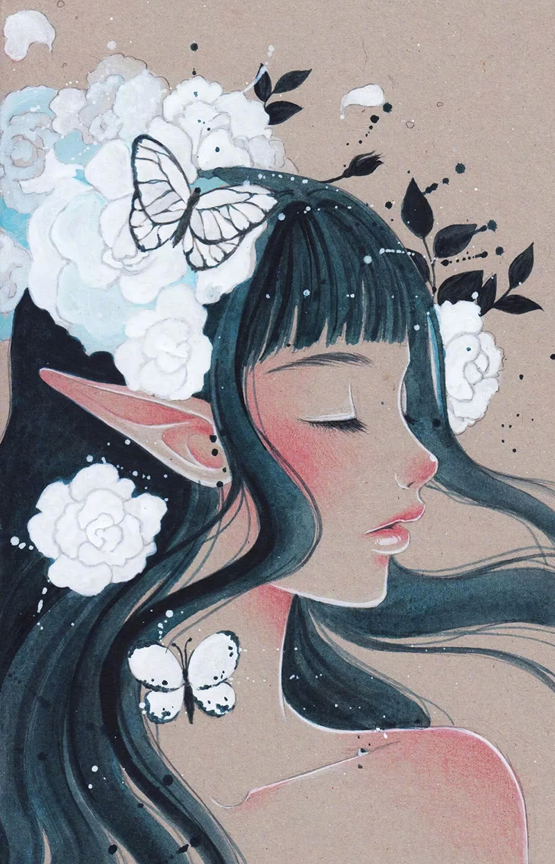 彩铅 人像|当彩铅遇上有色卡纸,这样的插画真的美得不要不要的