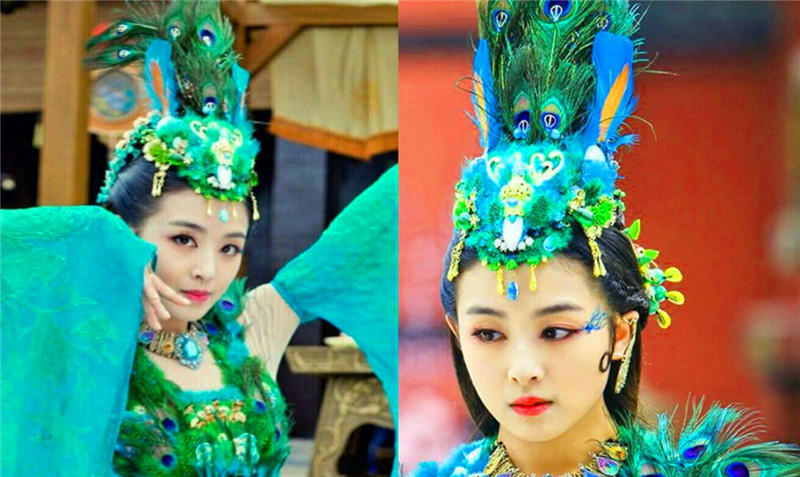 古装剧里面的孔雀造型,杨幂尴尬周迅犀利,最美的却是她