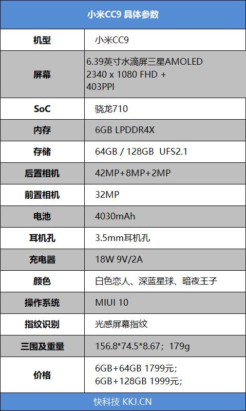 小米cc9参数图片