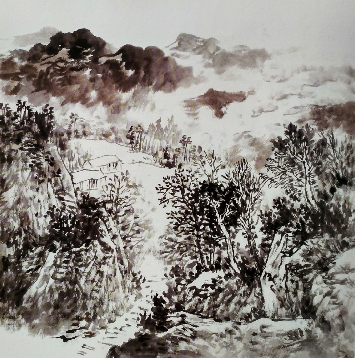 国画山水画学习:王忠富作品《幽云漫步》详细绘画步骤