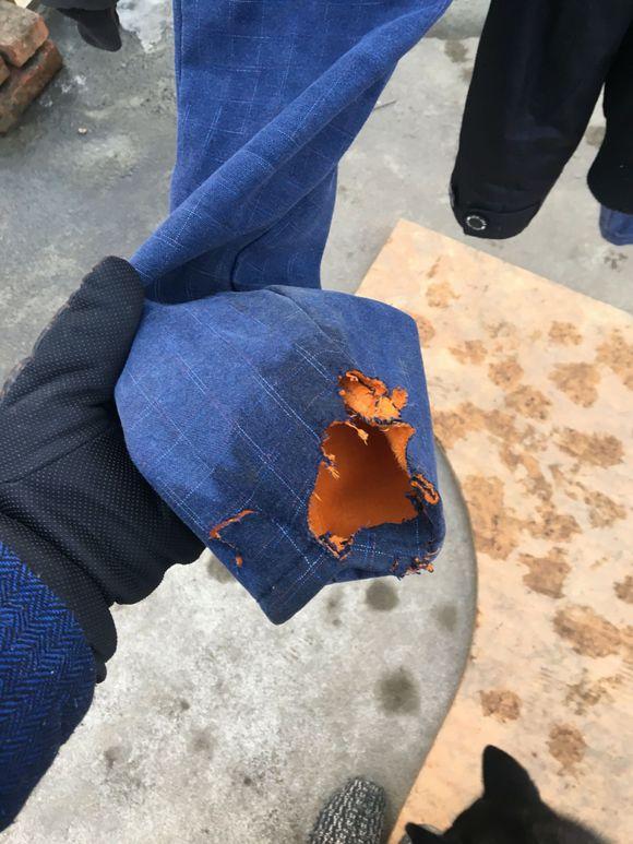 男子晒出被二哈咬破的裤子,网友好心建议:可以剪一剪做七分裤!