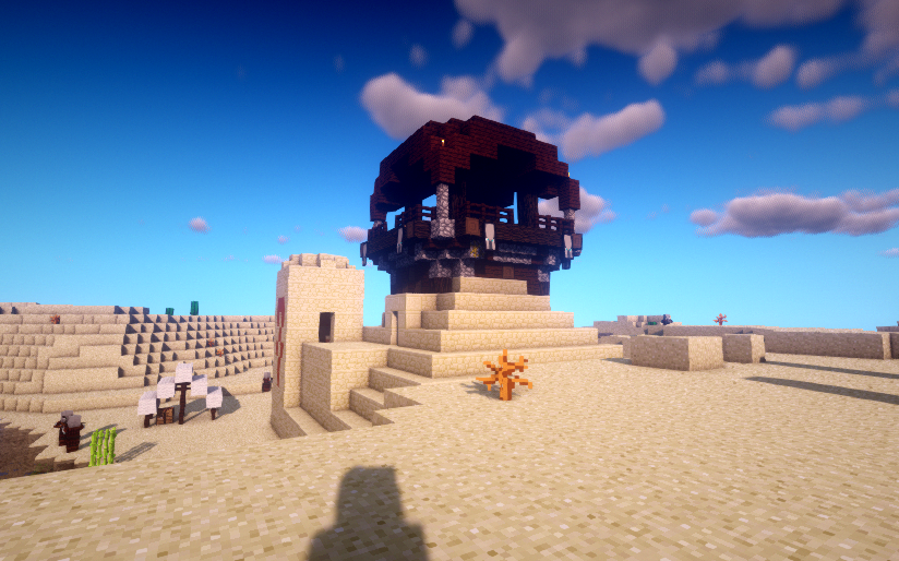 我的世界奇妙种子:掠夺者哨塔骑在沙漠神殿上,村民:绝了!