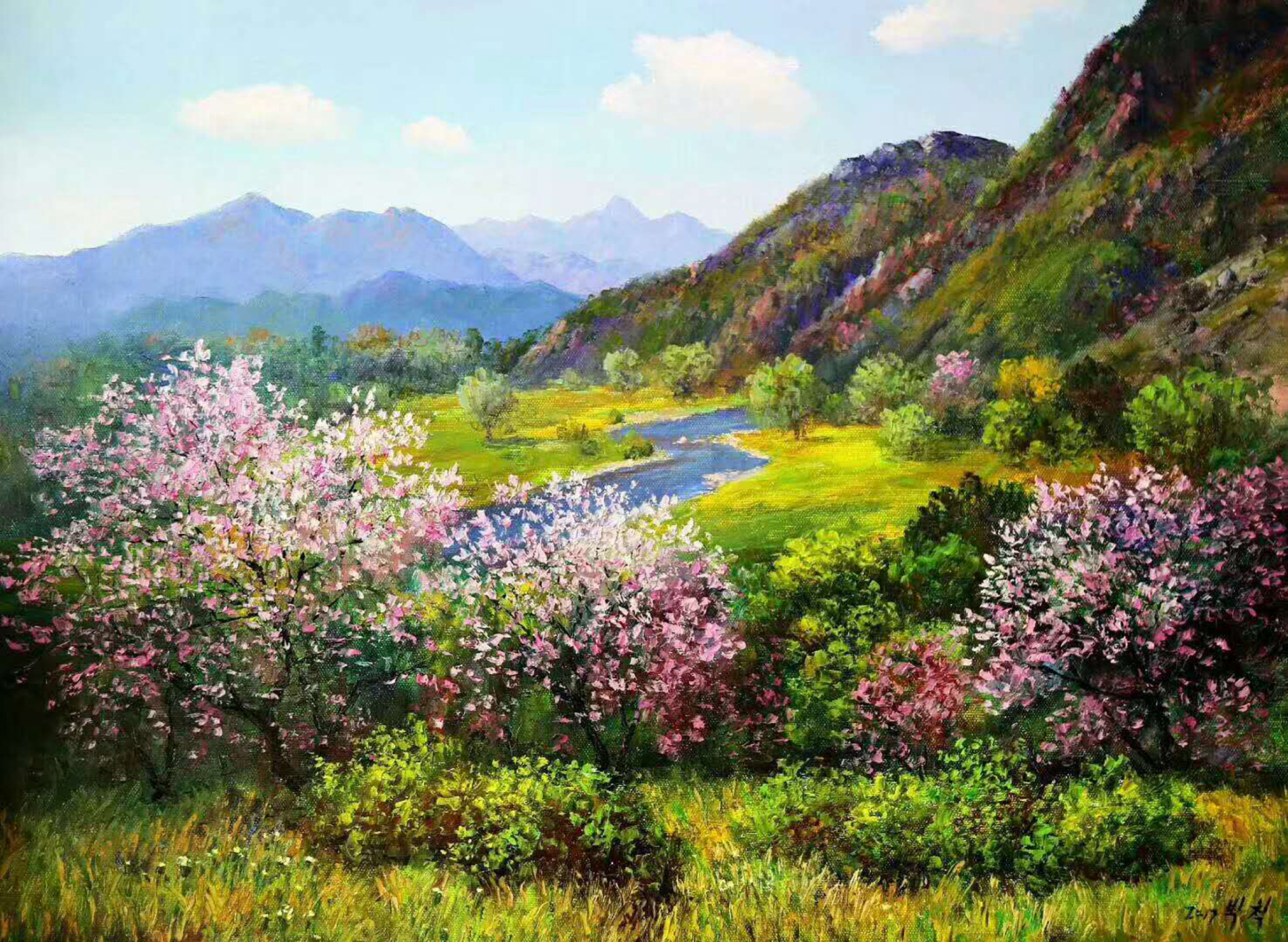 桃花盛开的地方,行行您的2019桃花运,油画风景