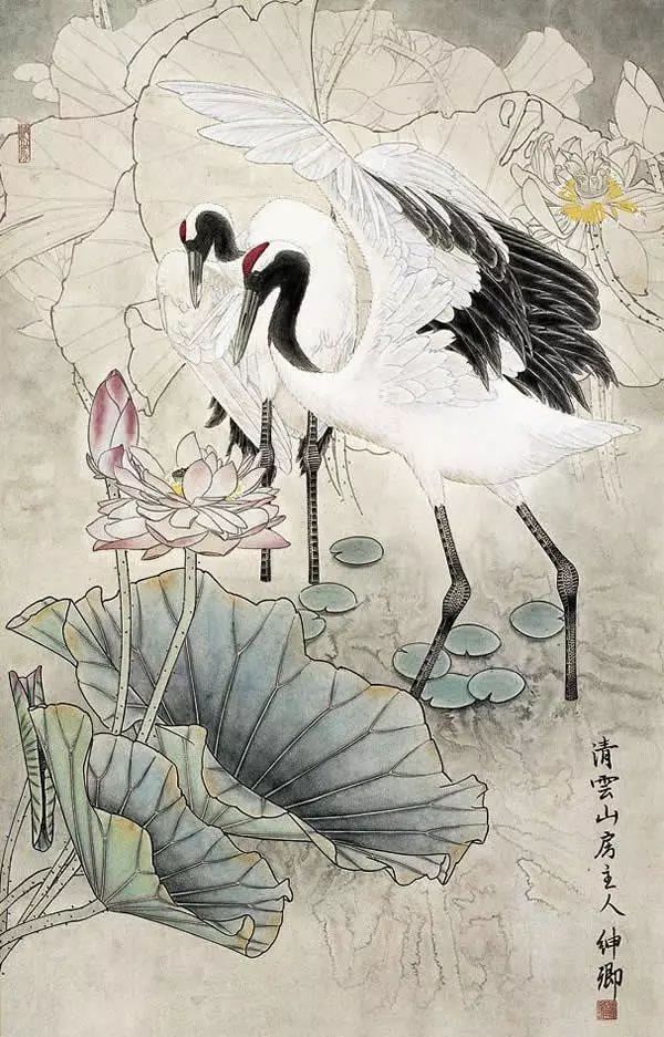 窦绅清工笔仙鹤作品欣赏,把仙鹤画活了!