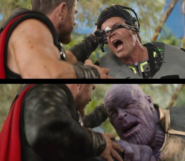 《复仇者联盟3》电影幕后花絮:当灭霸好辛苦,卷福对着空气演戏