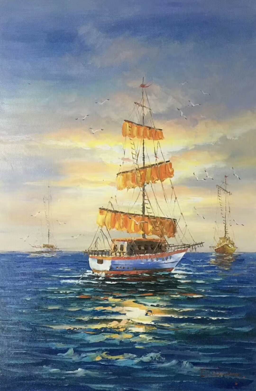 精美油画欣赏,大海航行靠舵手