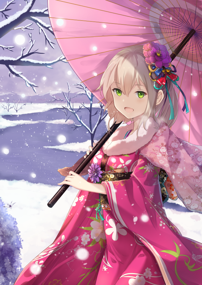 插画:撑着油纸伞的动漫少女,美极了