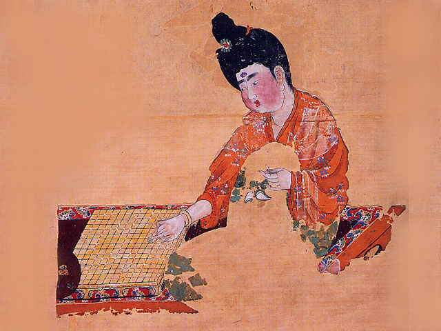弈棋仕女图,唐代.新疆维吾尔自治区博物馆藏.