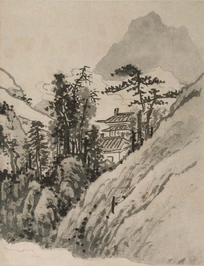 徐缓飘荡之态,笔画虚实相间,明 ·沈周《杖藜远眺》