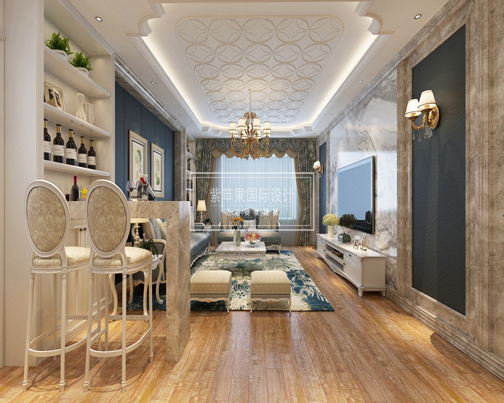 九龙仓雅戈尔铂翠湾三室两厅欧式风格装修案例